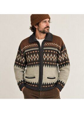 Vintage White Ram 100% Wool Full Zip Sweater Mens Large Western Ranch Cardigan